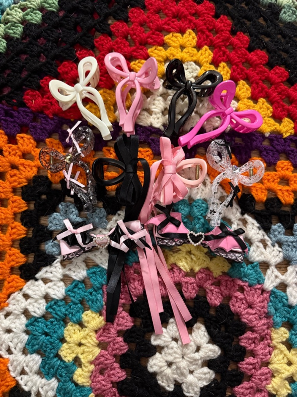 Assorted Bow Hair Clips - Pink, Black, White